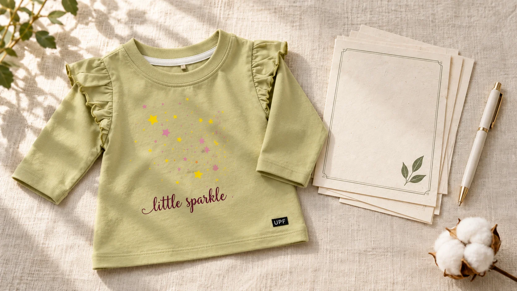 GOTS certificate documents beside a folded organic cotton toddler tee